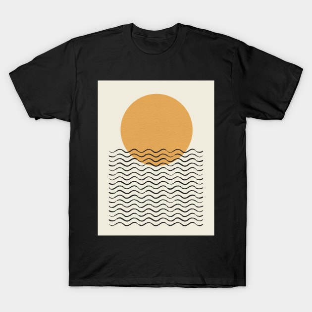 Ocean Wave Gold Sunrise - Mid century modern T-Shirt by moonlightprint